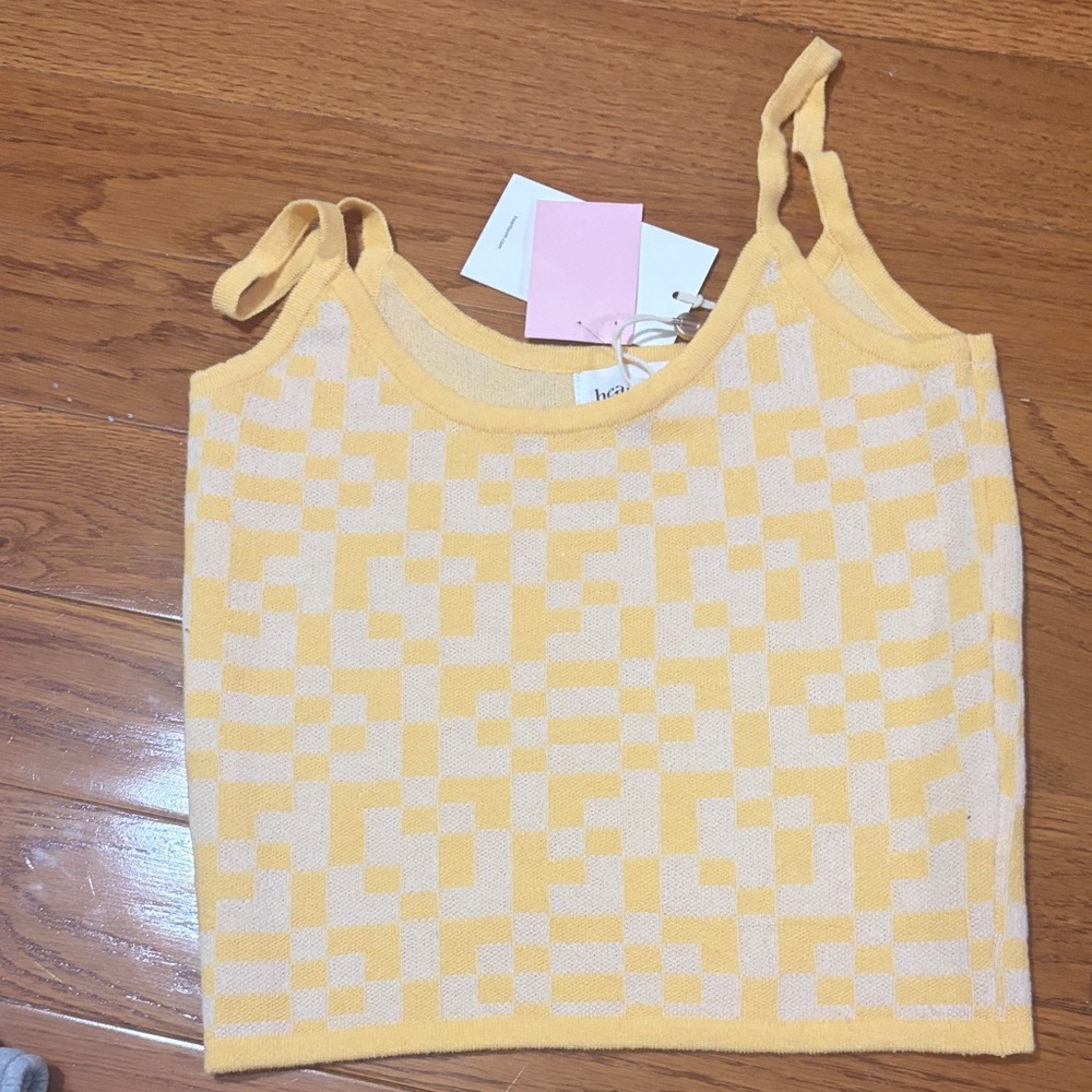 Heartloom Yellow and Cream Checker Knit Camisole